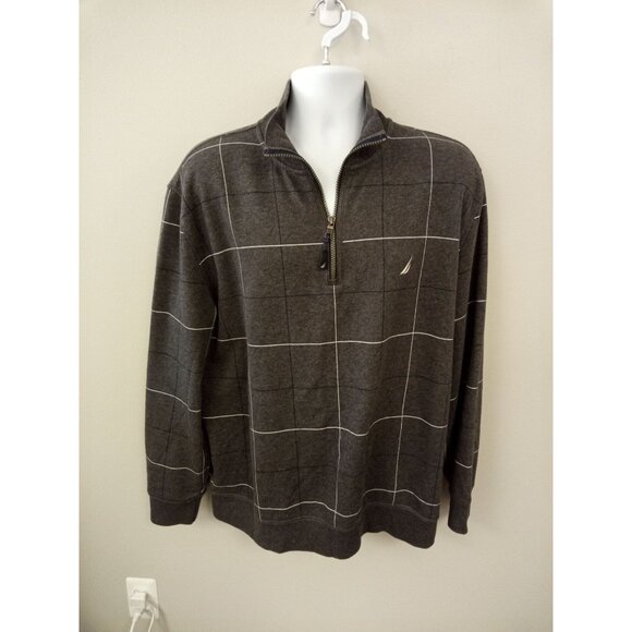 Nautica Grey White Blue 1/4 Zip Long Sleeve Polo Top XL - Picture 1 of 5